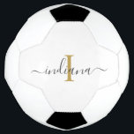 Bola De Futebol Personalização Moderna Inicial do Nome do Script M<br><div class="desc">Nome do Script Monograma e Bola Personalizada da Rapariga Inicial que você pode personalizar facilmente com seu nome e inicial clicando no botão "Personalizar". Com fundo de madeira impresso e tipografia popular, você pode remover o fundo e substituí-lo por uma cor de sua escolha usando a "Editar usando a ferramenta...</div>