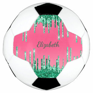 Bola De Futebol Personalize Gotejamentos de Brilho Verde Rosa Glam