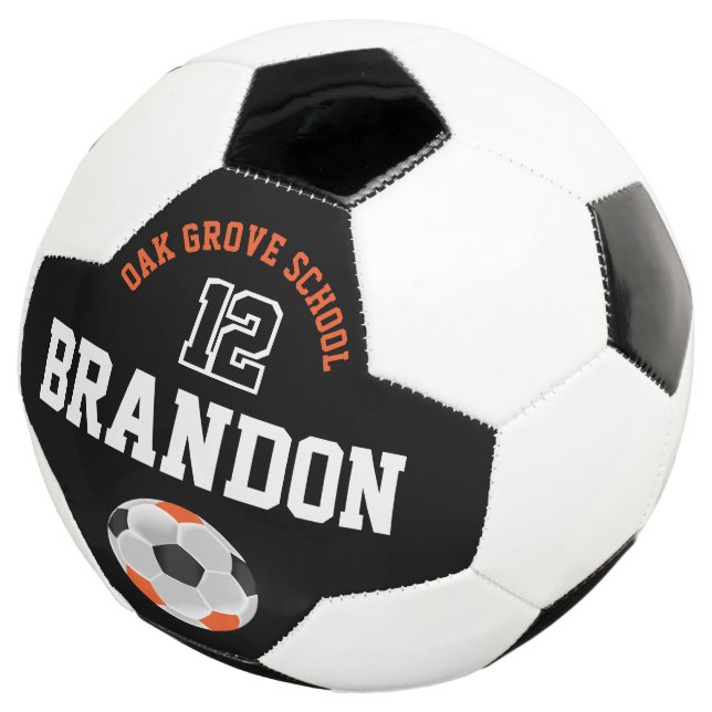 Bola De Futebol Personalize o esporte do futebol - Laranja, Preto  (Três quartos)