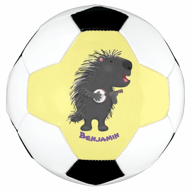 Bola De Futebol Porcupine engraçado bonito tocando cartum banjo (Frente)