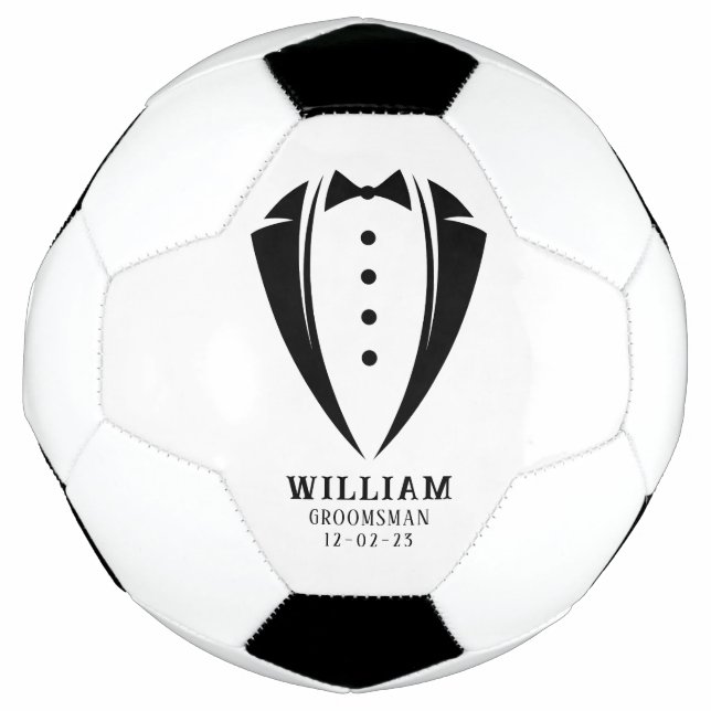 Bola De Futebol Presente de Padrinho de Smoking Preto e Branco Mod (Frente)