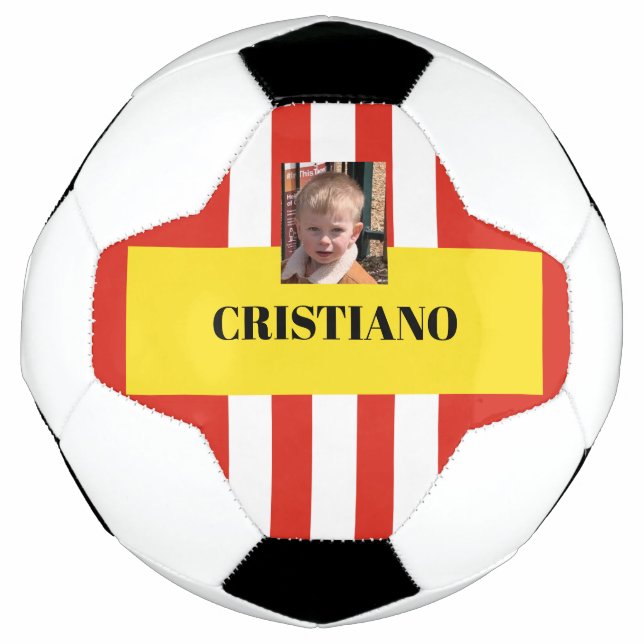 Bola De Futebol Presente personalizado vermelho, branco e amarelo (Frente)