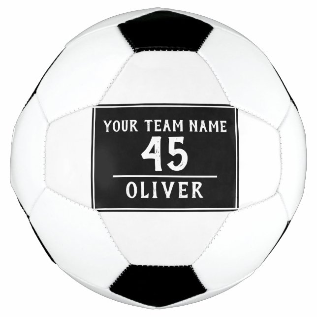 Bola de Futebol Preta com Número de Nome da Equipe (Frente)