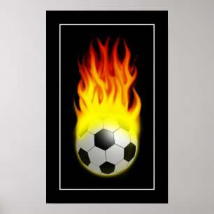 Bola de futebol quente no fogo - POSTER