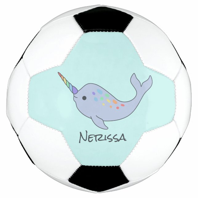Bola De Futebol Rainbow Narwhall Nome Soccer Ball (Frente)