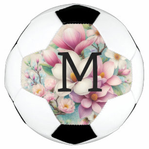 Bola De Futebol Renda monograma flores de magnólia rosa roxo