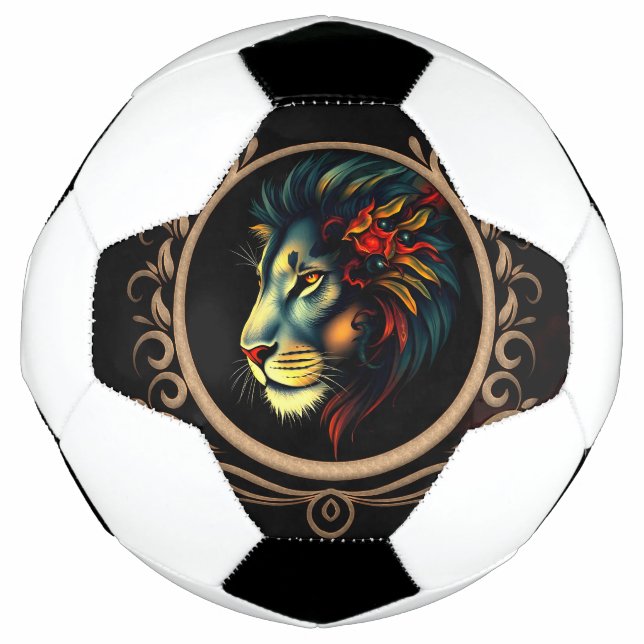 Bola De Futebol Retrato da cabeça de leão estilizado em Mandala (Frente)