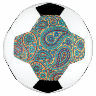 Bola De Futebol Retro Turquoise Rainbow Paisley motif