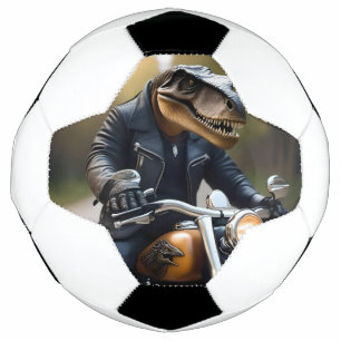 Bola De Futebol Rex Revved.: T-Rex em couro em uma moto,