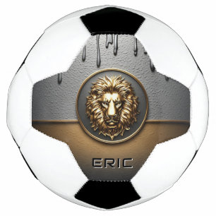 Bola De Futebol Rosto de Leão Dourado Com Metal Derramando 🦁