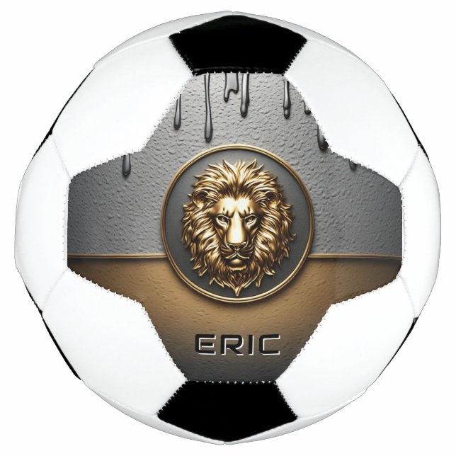 Bola De Futebol Rosto de Leão Dourado Com Metal Derramando 🦁 (Frente)