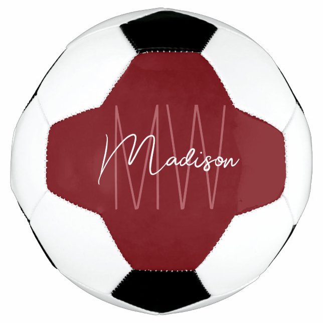 Bola De Futebol Roxo Moderno Nome Monograma Script (Frente)