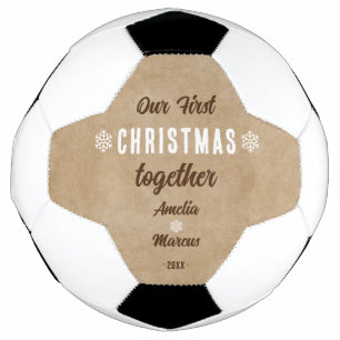 Bola De Futebol Rústico Nosso Primeiro Natal Juntos Personalizado