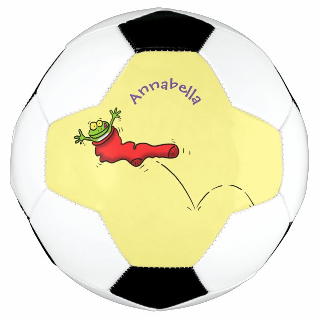 Bola De Futebol Sapo bonito em um desenho de salto em meia vermelh (Frente)
