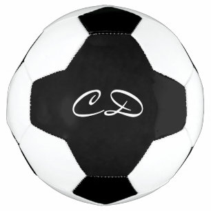 Bola De Futebol Script de iniciais do monograma branco preto