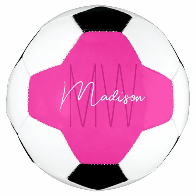 Bola De Futebol Script de Nome do Monograma Moderno - Rosa (Frente)
