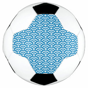 Bola De Futebol Seigaiha, Ondas, Japonês, Azul e Branco