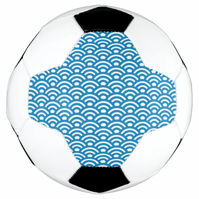 Bola De Futebol Seigaiha, Waves, Japanese, Blue and White (Frente)