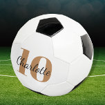 Bola De Futebol Sigla em branco do monograma preto dourado, número<br><div class="desc">Um fundo branco na moda,  preto e ouro. Personalize e adicione seu nome e número de jogador. As suas iniciais do monograma como padrão de fundo.</div>