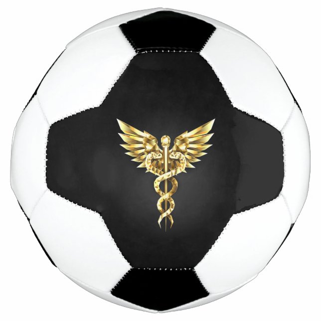 Bola De Futebol Símbolo Poligonal Dourado Caduceus (Frente)