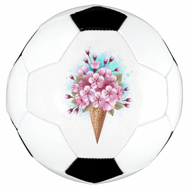Bola De Futebol Sorvete Waffle Rosa Sakura Cone (Frente)