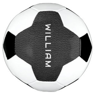 Bola De Futebol Textura de Couro Preto com Nome Personalizado