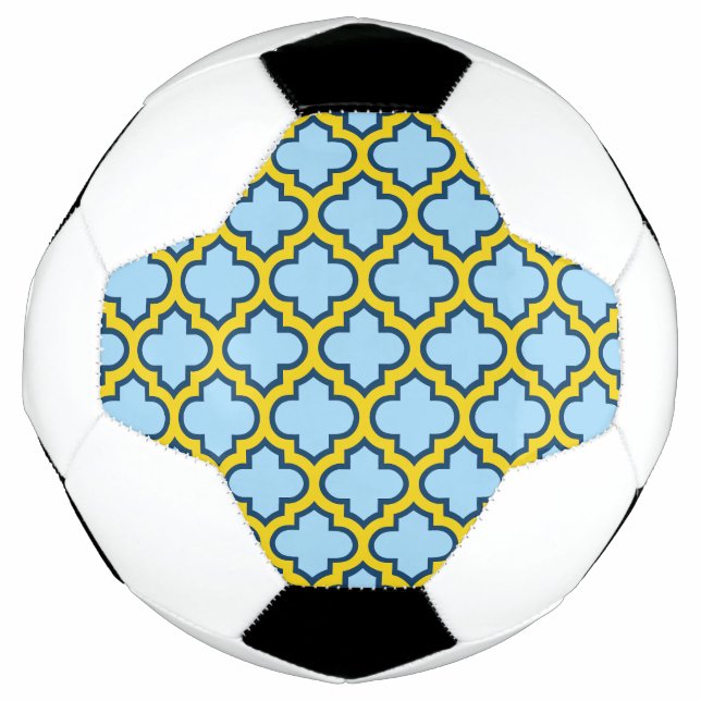 Bola De Futebol Trellis azul e amarela, lete, quatrefoil (Frente)