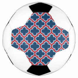 Bola De Futebol Trellis, Latice, Quatrefoil, azul e vermelho marro