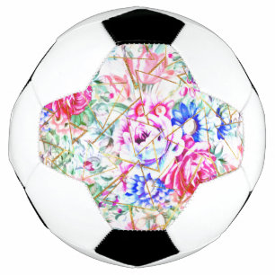 Bola De Futebol Triângulos florais e dourados de cor aquosa moder