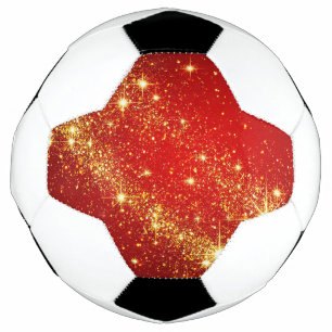 Bola De Futebol Trilha Dourada Brilhante em Fundo Vermelho Vibrant