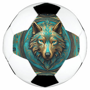 Bola De Futebol Turquesa e Lobo Dourado
