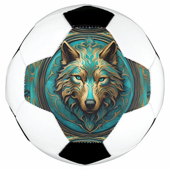 Bola De Futebol Turquesa e Lobo Dourado (Frente)