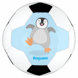 Bola De Futebol Um desenho animado de pintinho de pinguim feliz e 