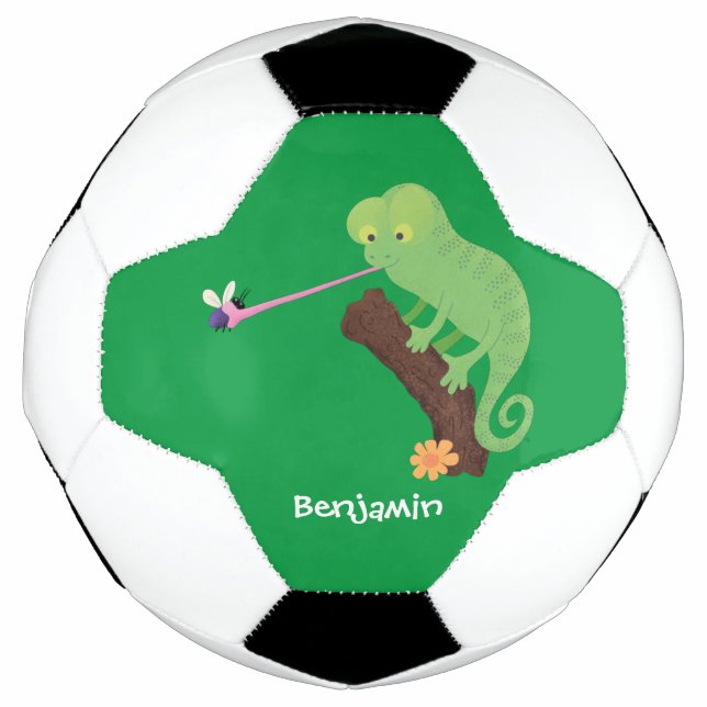 Bola De Futebol Um desenho animado verde-feliz chameleon lagarto (Frente)