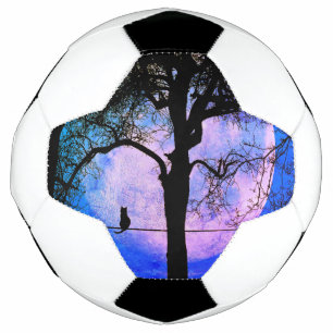 Bola De Futebol Um gato preto em uma lua cheia de fio