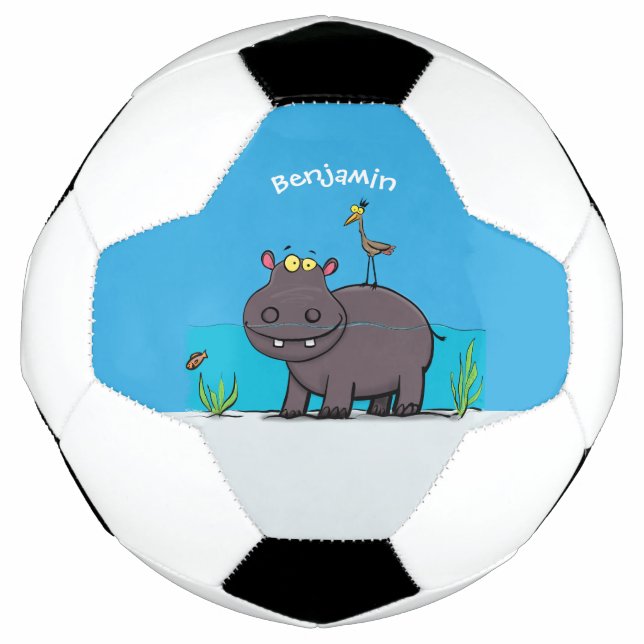 Bola De Futebol Um hipopótamo engraçado bonito com desenhos animad (Frente)