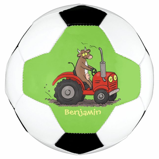 Bola De Futebol Uma vaca feliz e bonita dirigindo um desenho de tr (Frente)