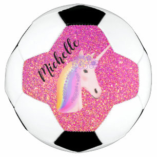 Bola De Futebol Unicorn Pink Glitter Sparkles Girls Personalizadas