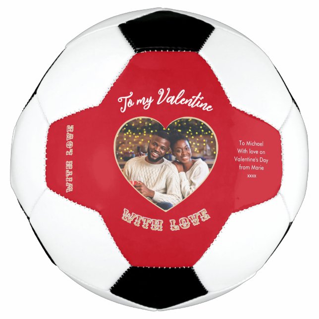 Bola De Futebol Valentine's Day Red Personalized Heart Photo (Frente)