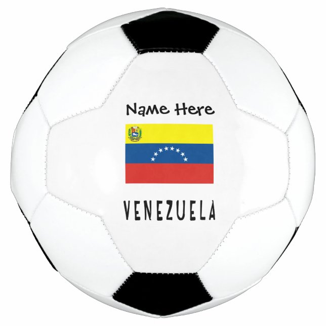 Bola De Futebol Venezuela e bandeira venezuelana com seu nome (Frente)