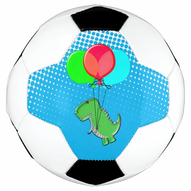 Bola De Futebol Voo T-Rex Cujo Céu Azul Tem Balões (Frente)