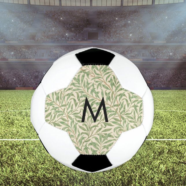 Bola De Futebol William Morris Willow Bough Leaf Pattern Monograma (A football (soccer ball) with bold monogram and William Morris 'Willow Bough' pattern)
