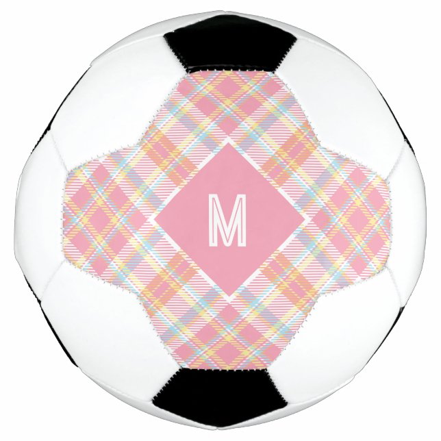 Bola De Futebol Xadrez Monograma Personalizada / Padrão Tartan (Frente)