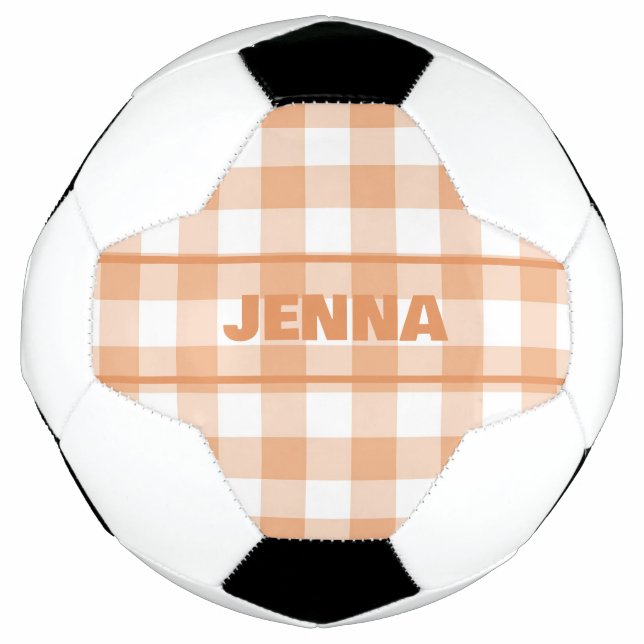 BOLA DE FUTEBOL XADREZ ORANGE GINGHAM PERSONALIZADA (Frente)