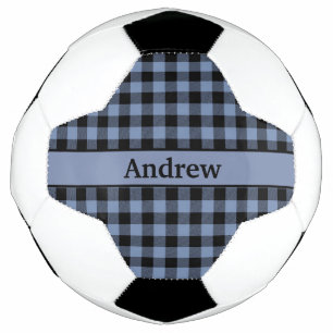 Bola De Futebol Xadrez preto e azul Monograma, Xadrez de Buffalo 