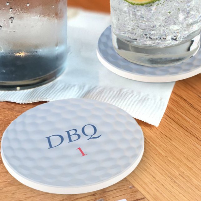 Bola de Golf Dimples Monograma Porta copos de aren (The perfect coaster for your Golfing Dad - just add his initial and golf ball number)