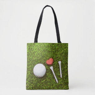 Bola de golfe com camisetas e coração amor Tote