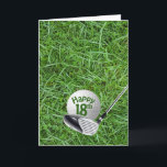 Bola de Golfe no Grass 18º Cartão de Aniversário<br><div class="desc">Bola de golfe com grama verde com clube de golfe para 18 anos.</div>