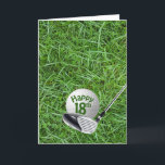 Bola de Golfe no Grass 18º Cartão de Aniversário<br><div class="desc">Bola de golfe com grama verde com clube de golfe para 18 anos.</div>