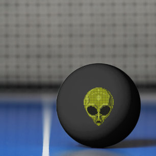 Bola de Ping Pong Preta com Cabeça de Alien Verde